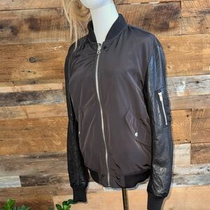 Diesel luxury W-NICK-LE Bomber Jacket Real Sheepskin Leather Sleeves Mens Large